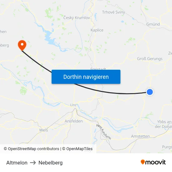Altmelon to Nebelberg map
