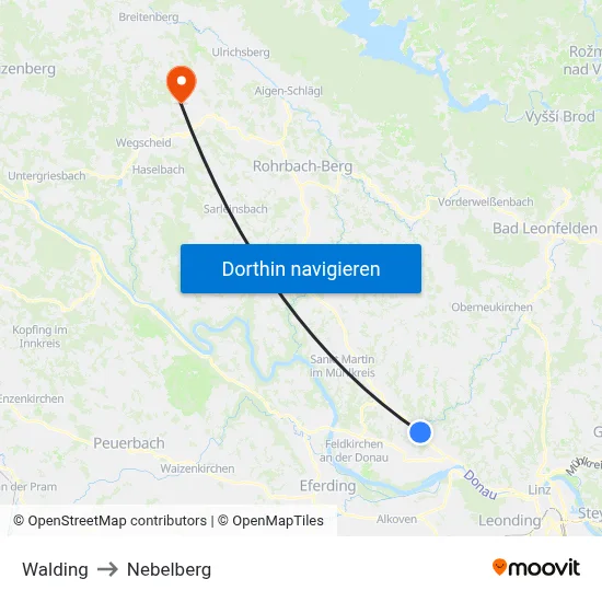 Walding to Nebelberg map
