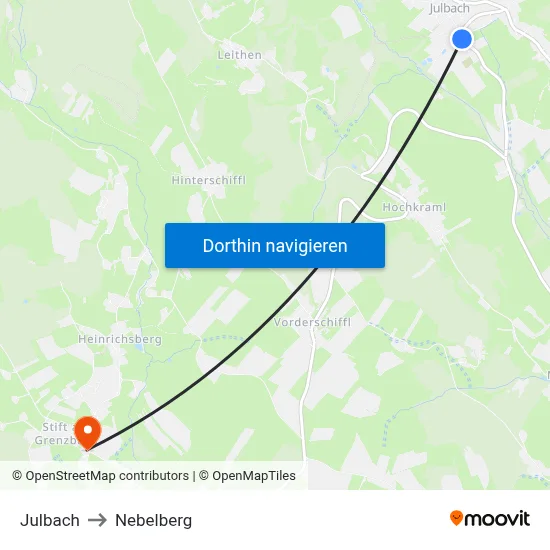 Julbach to Nebelberg map