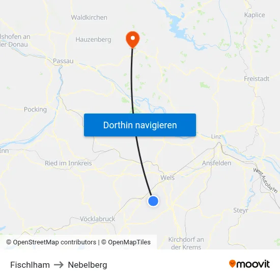 Fischlham to Nebelberg map