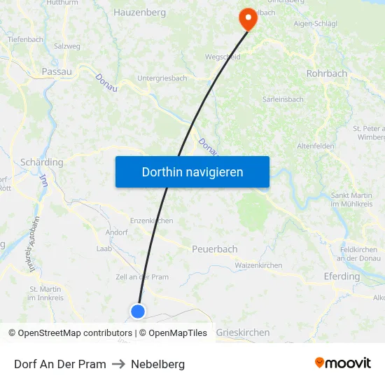 Dorf An Der Pram to Nebelberg map