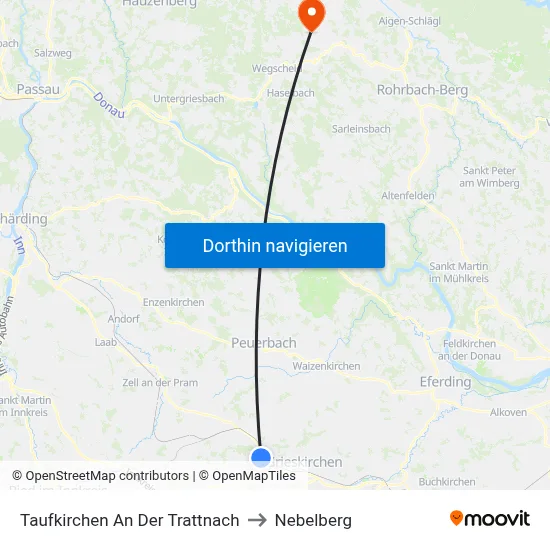 Taufkirchen An Der Trattnach to Nebelberg map