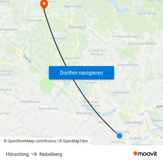 Hörsching to Nebelberg map