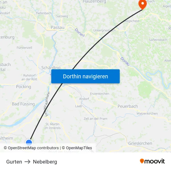 Gurten to Nebelberg map