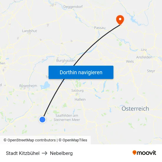 Stadt Kitzbühel to Nebelberg map