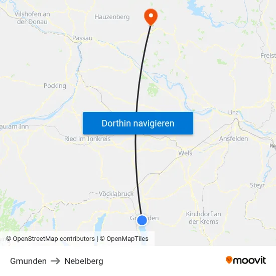 Gmunden to Nebelberg map