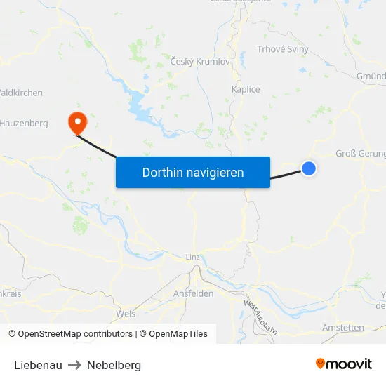 Liebenau to Nebelberg map