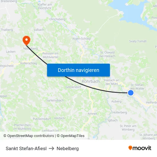 Sankt Stefan-Afiesl to Nebelberg map