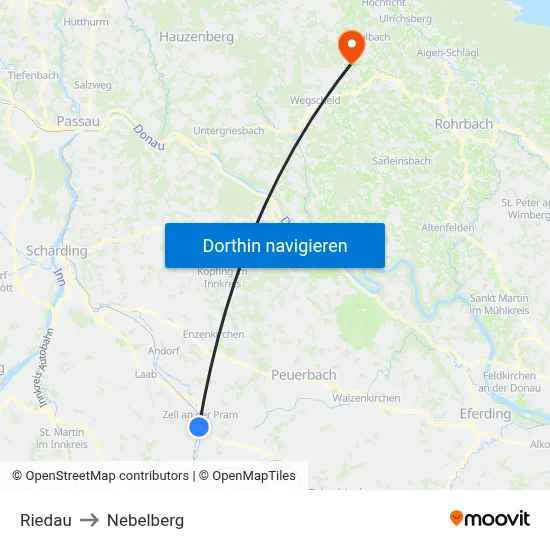 Riedau to Nebelberg map
