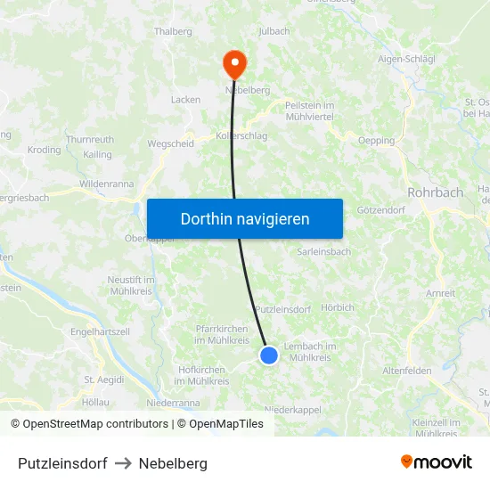 Putzleinsdorf to Nebelberg map