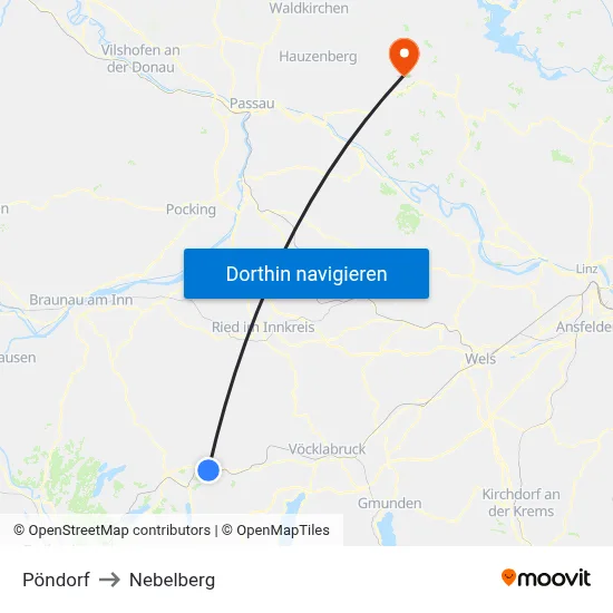 Pöndorf to Nebelberg map