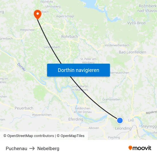 Puchenau to Nebelberg map
