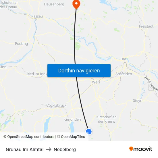 Grünau Im Almtal to Nebelberg map