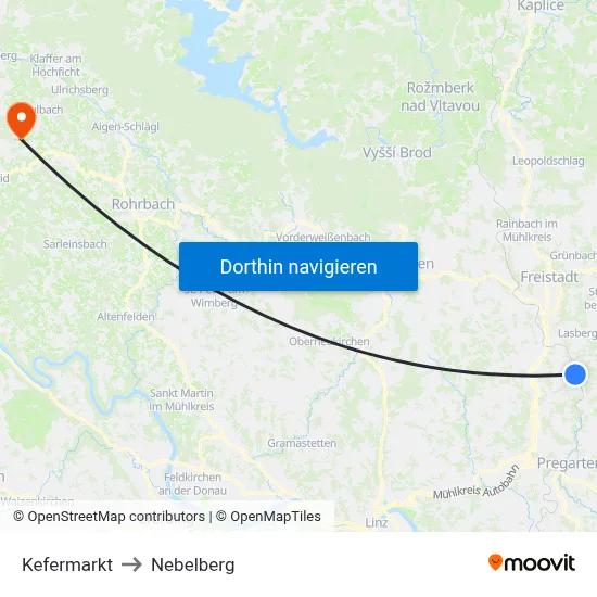 Kefermarkt to Nebelberg map