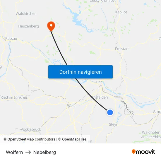 Wolfern to Nebelberg map