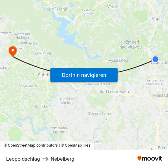 Leopoldschlag to Nebelberg map