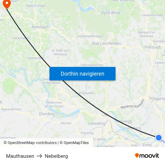 Mauthausen to Nebelberg map