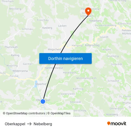 Oberkappel to Nebelberg map