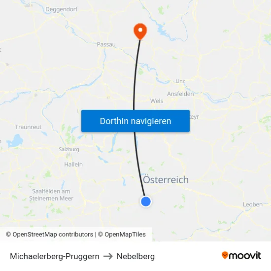 Michaelerberg-Pruggern to Nebelberg map