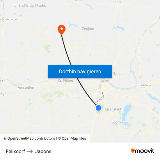 Felixdorf to Japons map