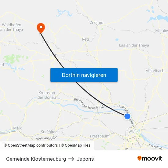 Gemeinde Klosterneuburg to Japons map