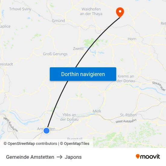 Gemeinde Amstetten to Japons map