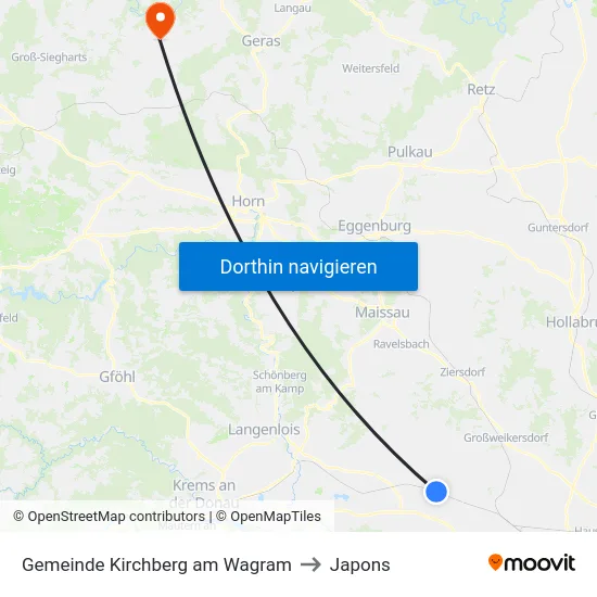 Gemeinde Kirchberg am Wagram to Japons map