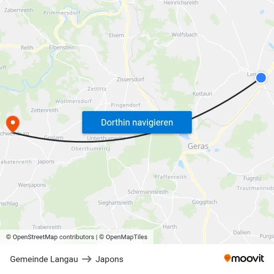 Gemeinde Langau to Japons map