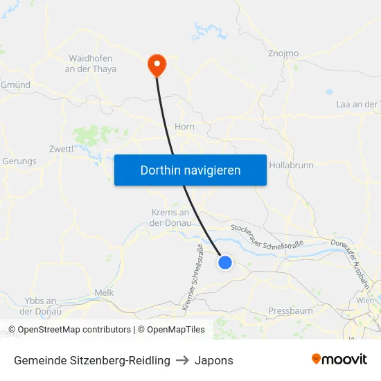 Gemeinde Sitzenberg-Reidling to Japons map