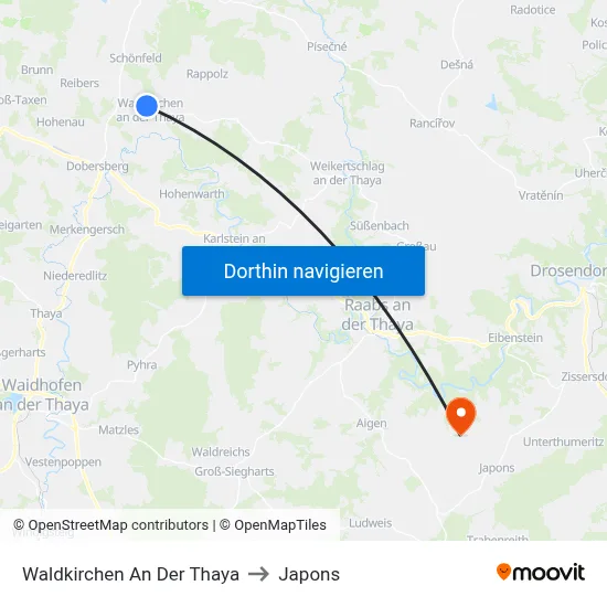 Waldkirchen An Der Thaya to Japons map