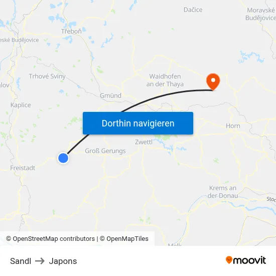 Sandl to Japons map