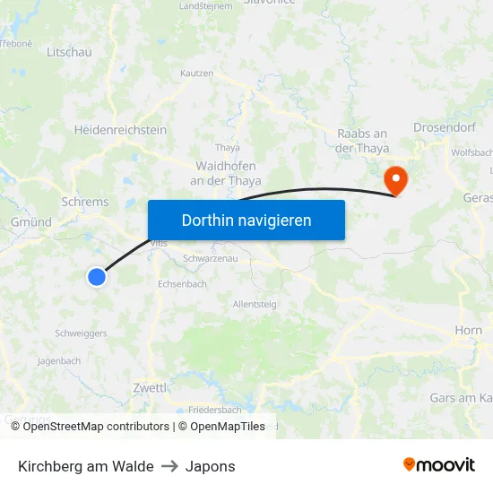 Kirchberg am Walde to Japons map