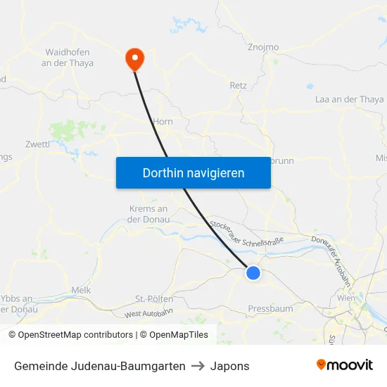 Gemeinde Judenau-Baumgarten to Japons map