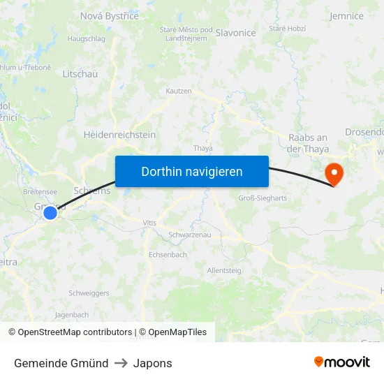 Gemeinde Gmünd to Japons map