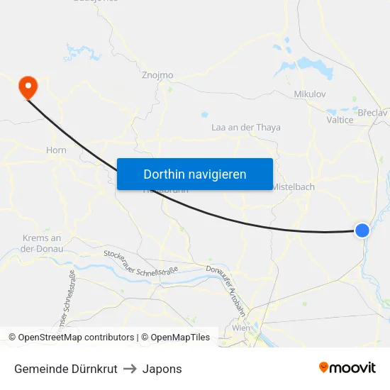 Gemeinde Dürnkrut to Japons map
