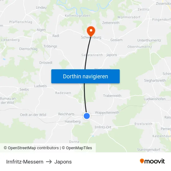 Irnfritz-Messern to Japons map