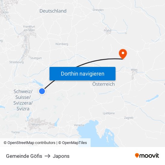 Gemeinde Göfis to Japons map