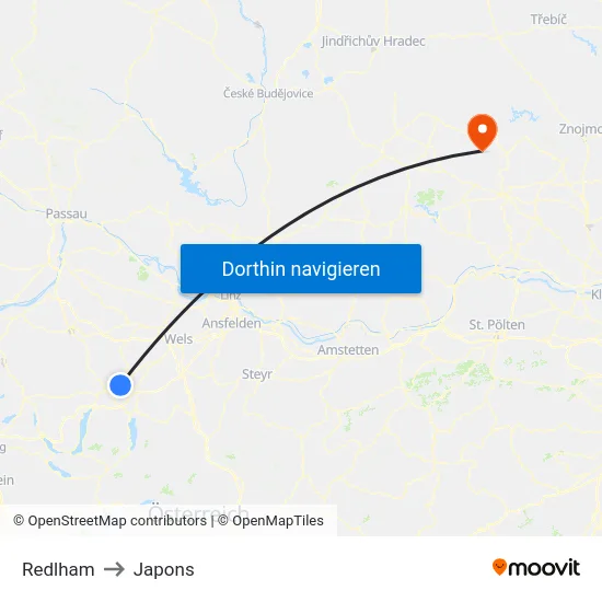 Redlham to Japons map