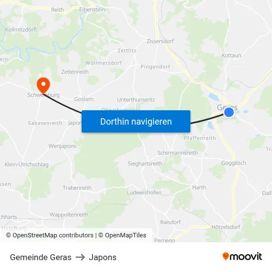 Gemeinde Geras to Japons map