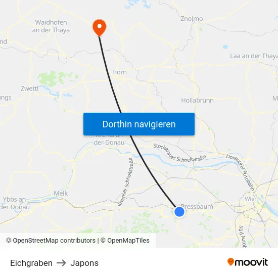 Eichgraben to Japons map