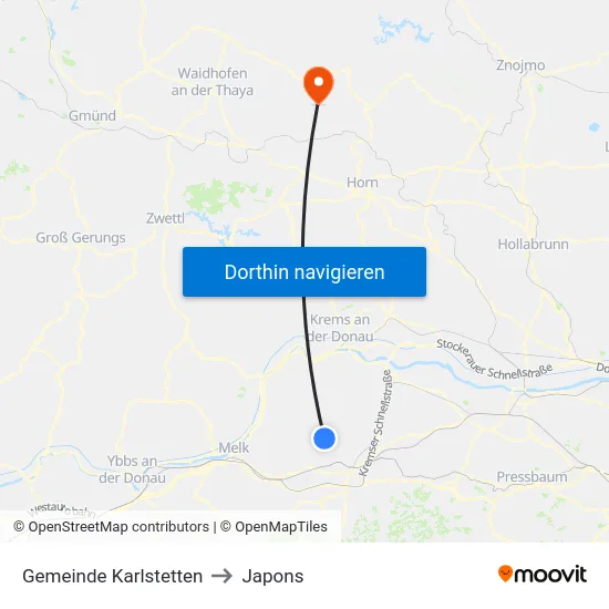 Gemeinde Karlstetten to Japons map