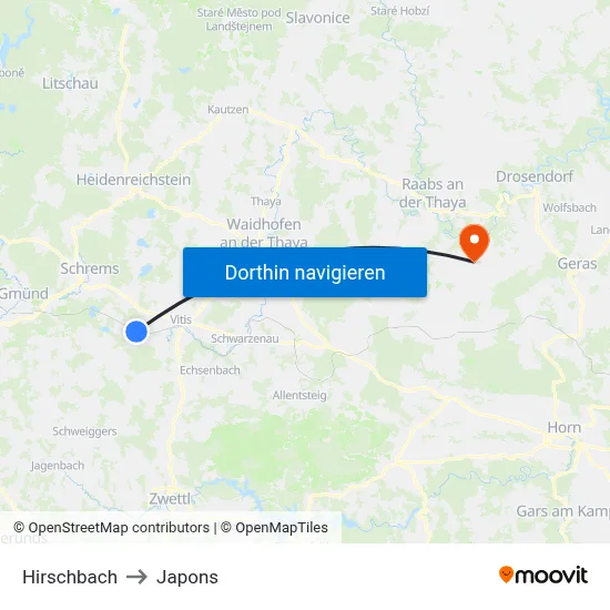 Hirschbach to Japons map