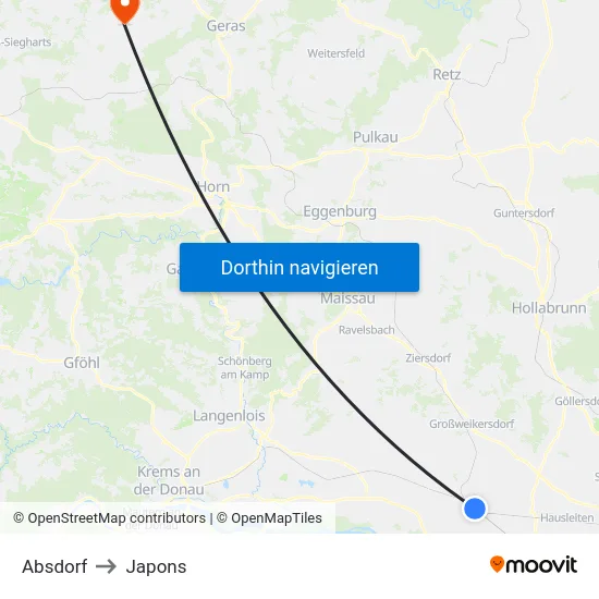 Absdorf to Japons map