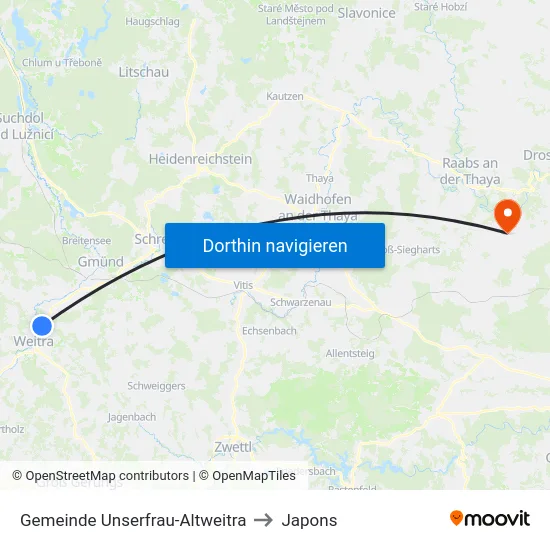 Gemeinde Unserfrau-Altweitra to Japons map