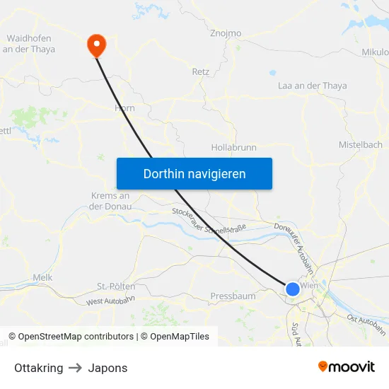 Ottakring to Japons map