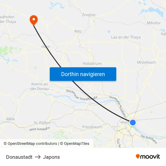 Donaustadt to Japons map