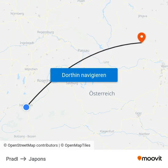 Pradl to Japons map