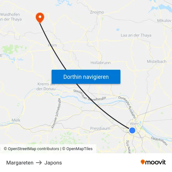 Margareten to Japons map