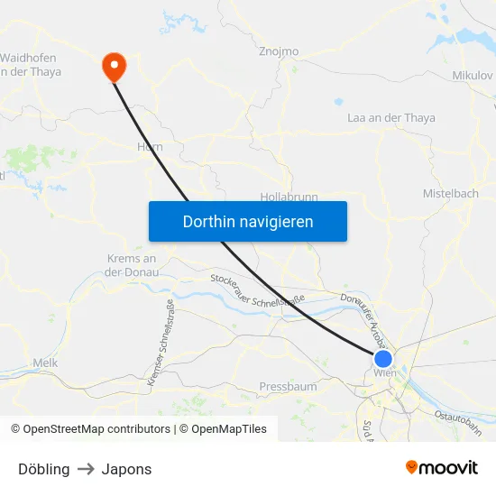 Döbling to Japons map