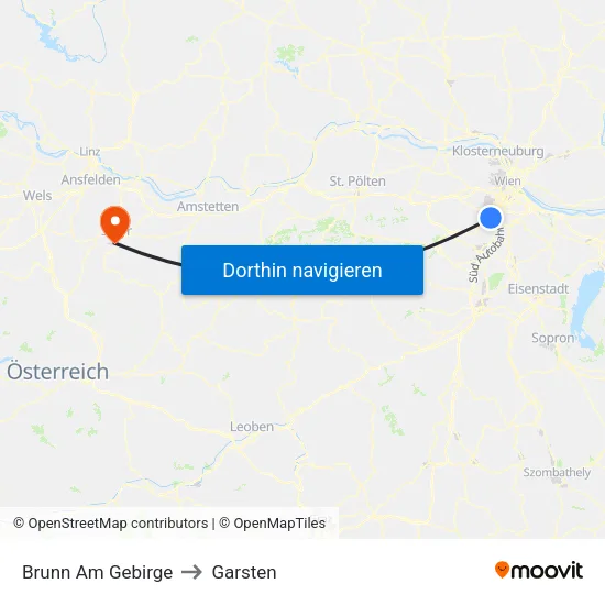 Brunn Am Gebirge to Garsten map